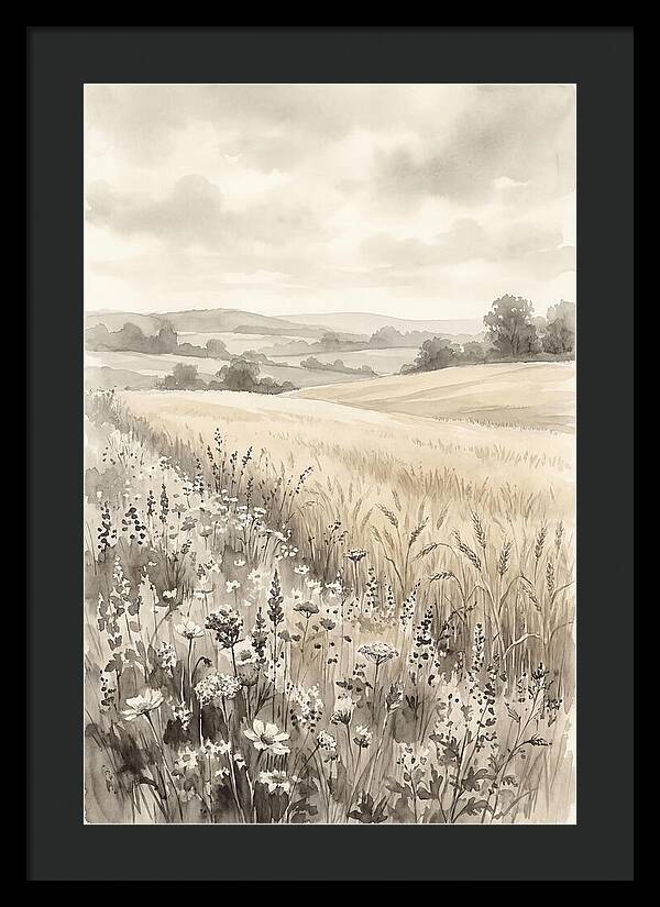 Wildflower Strip Along Golden Wheat Field