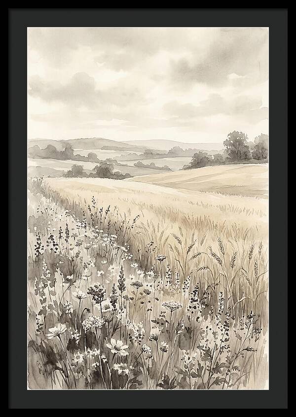 Wildflower Strip Along Golden Wheat Field