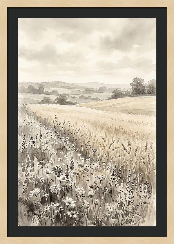 Wildflower Strip Along Golden Wheat Field