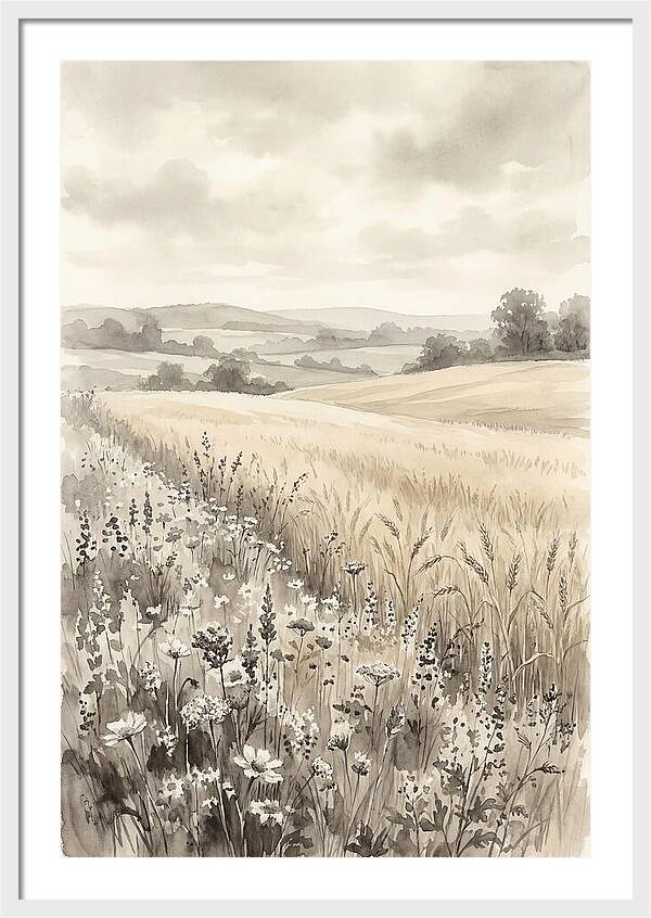 Wildflower Strip Along Golden Wheat Field