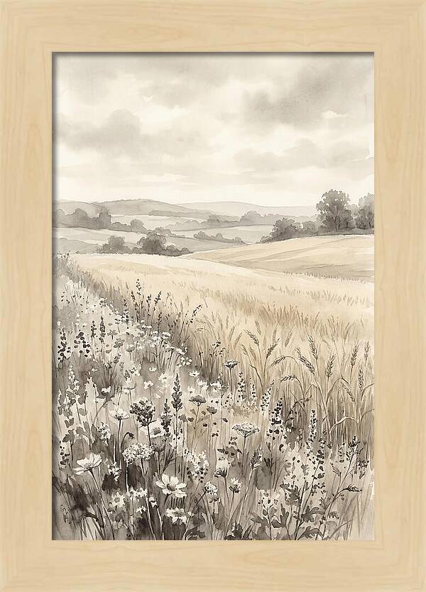 Wildflower Strip Along Golden Wheat Field
