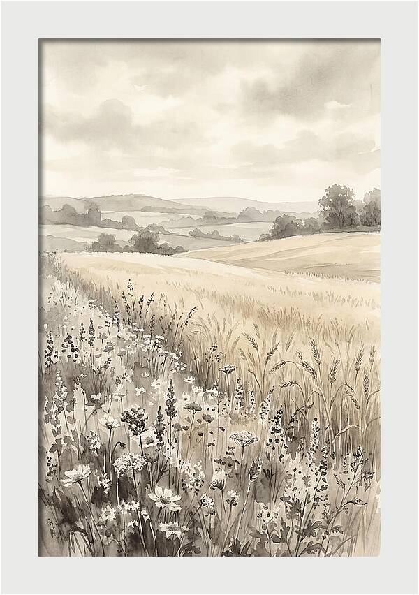 Wildflower Strip Along Golden Wheat Field