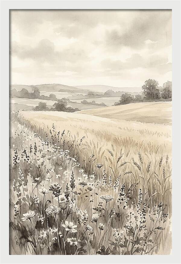 Wildflower Strip Along Golden Wheat Field