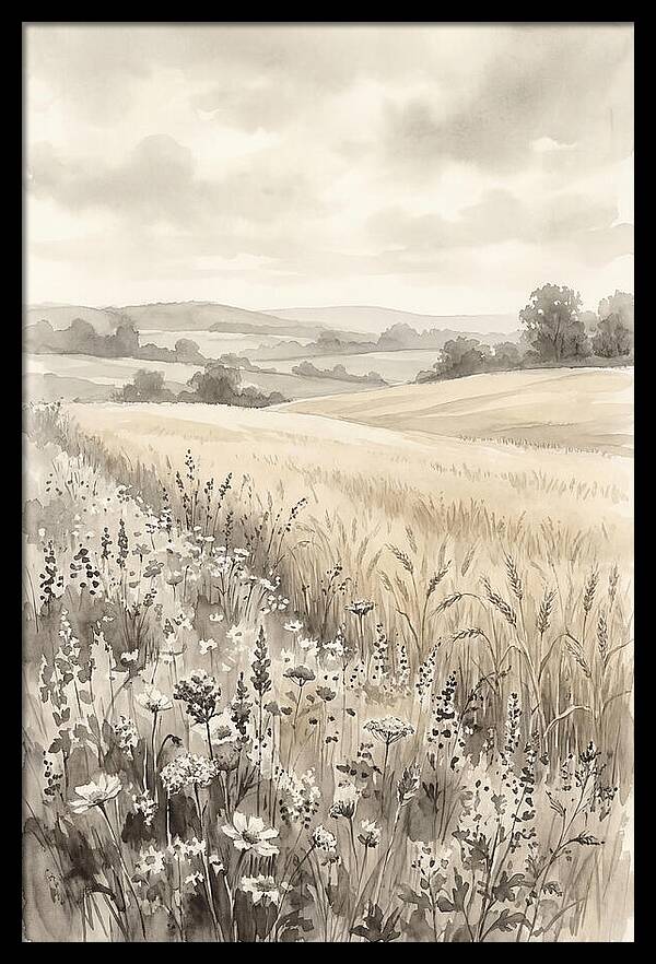 Wildflower Strip Along Golden Wheat Field