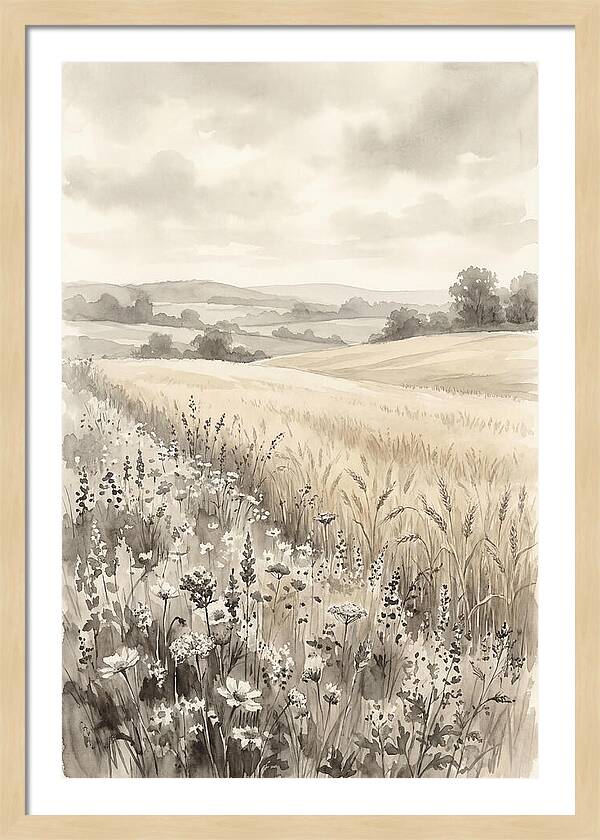 Wildflower Strip Along Golden Wheat Field