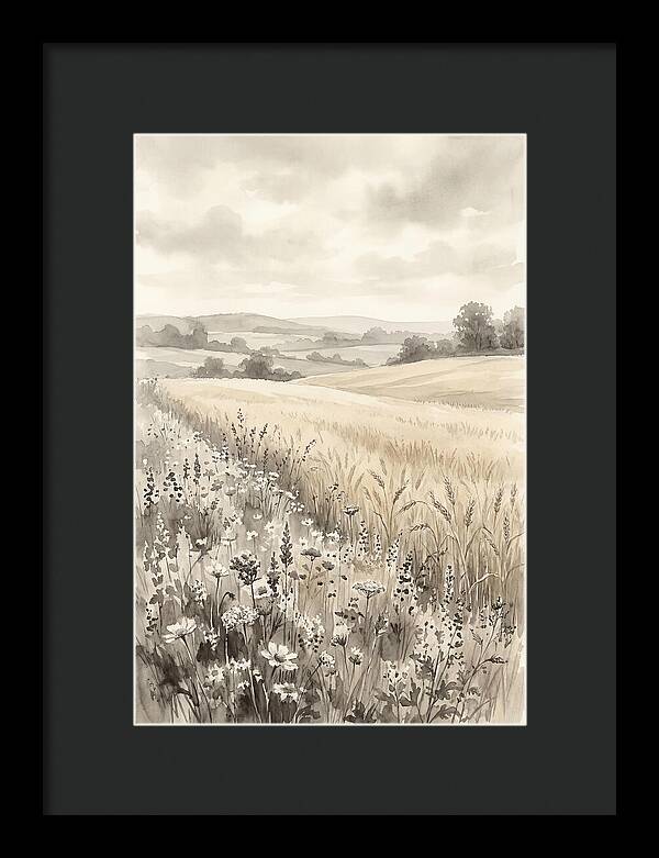 Wildflower Strip Along Golden Wheat Field