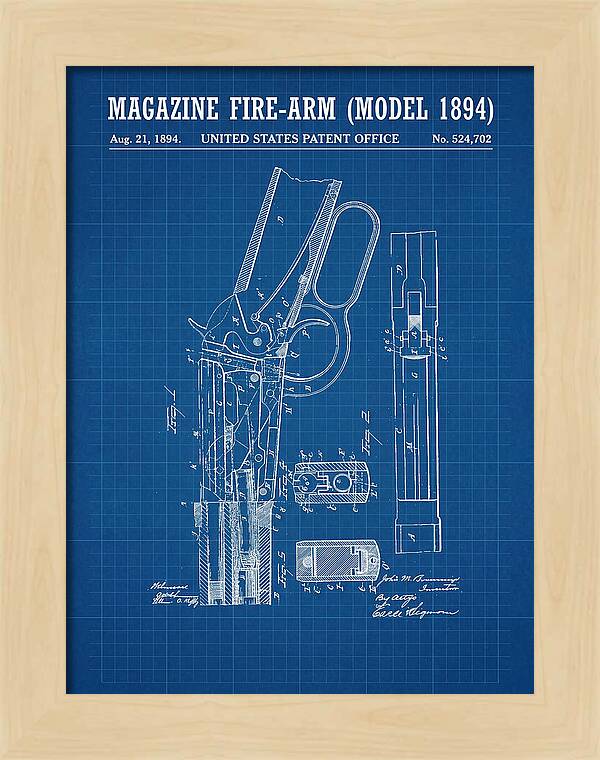 Winchester Model 1894 Rifle Browning Blueprint Patent Us524702