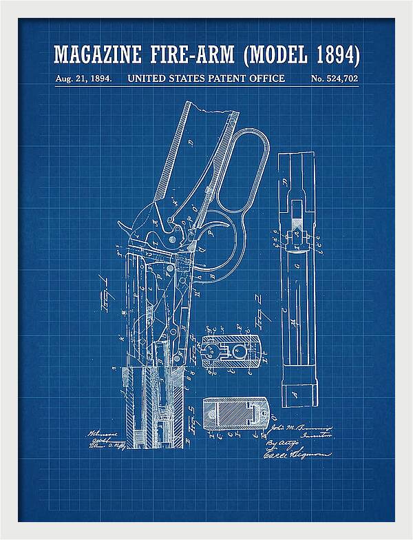 Winchester Model 1894 Rifle Browning Blueprint Patent Us524702