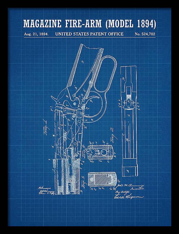 Winchester Model 1894 Rifle Browning Blueprint Patent Us524702