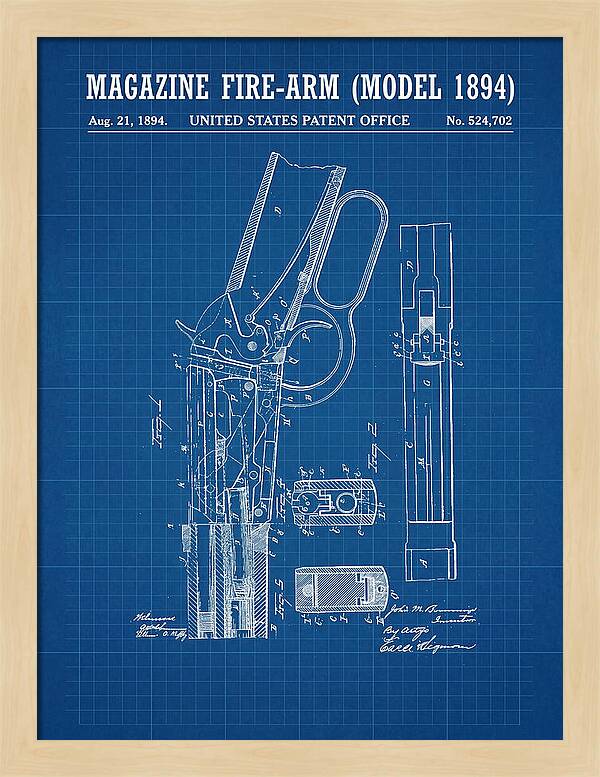 Winchester Model 1894 Rifle Browning Blueprint Patent Us524702