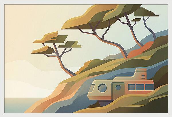 Wind Bent Trees On Coastal Hills