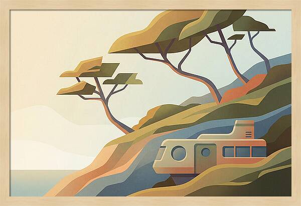 Wind Bent Trees On Coastal Hills