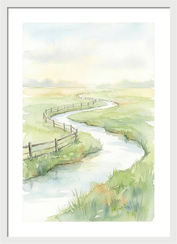 Winding Creek Through Green Pasture