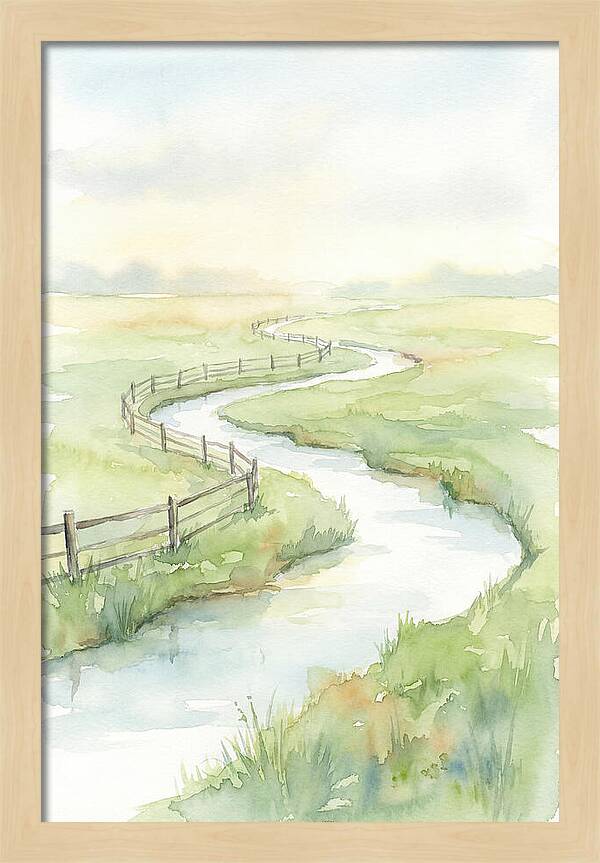 Winding Creek Through Green Pasture