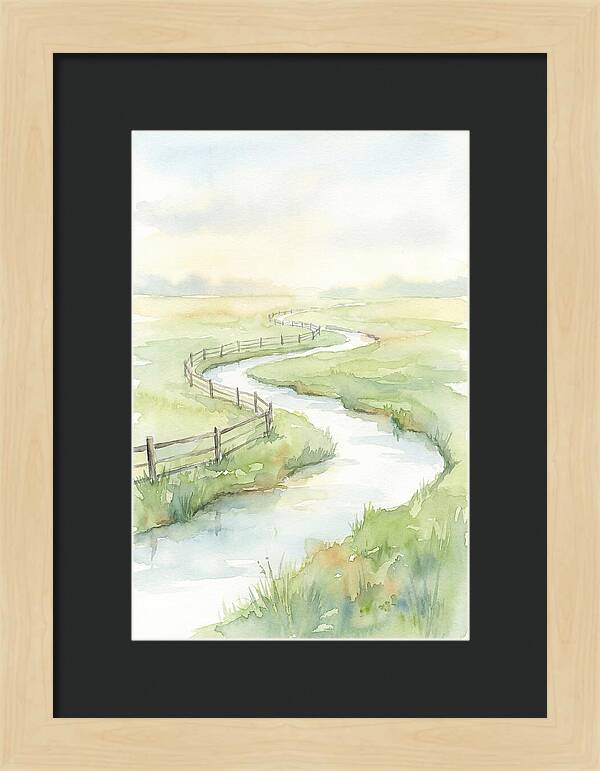 Winding Creek Through Green Pasture