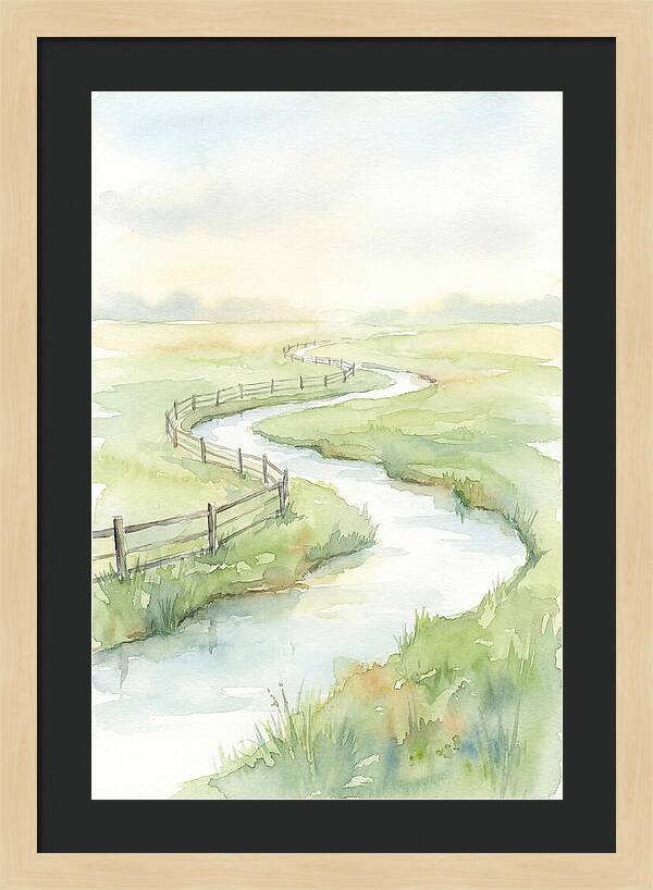 Winding Creek Through Green Pasture