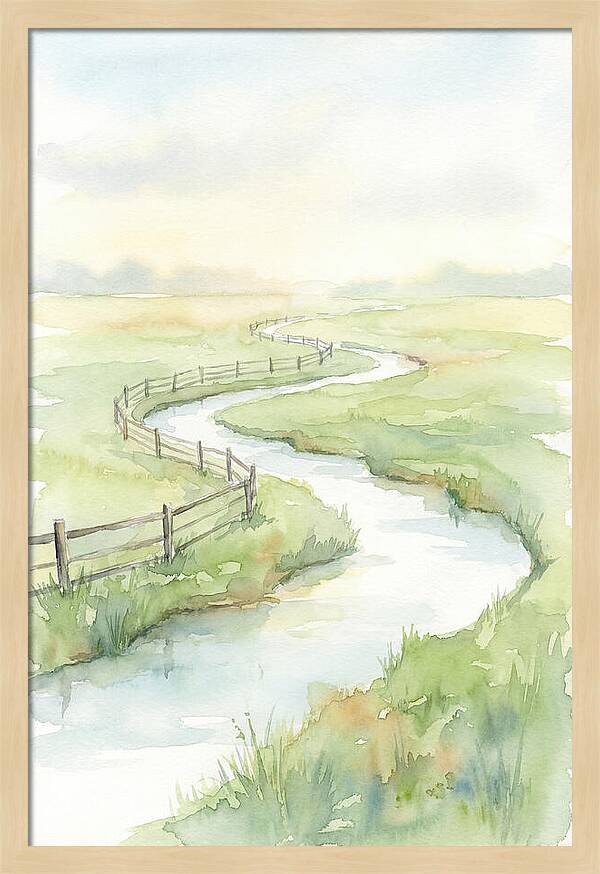 Winding Creek Through Green Pasture