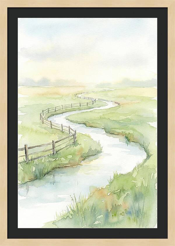 Winding Creek Through Green Pasture
