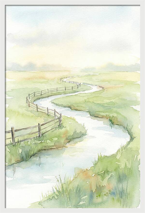 Winding Creek Through Green Pasture
