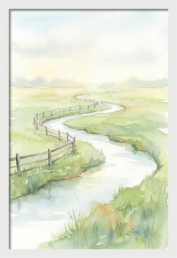Winding Creek Through Green Pasture