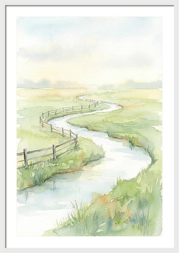 Winding Creek Through Green Pasture