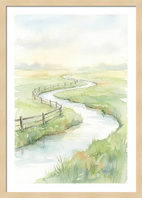Winding Creek Through Green Pasture