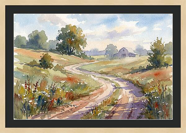 Winding Dirt Road Through Fields