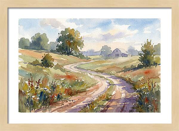 Winding Dirt Road Through Fields