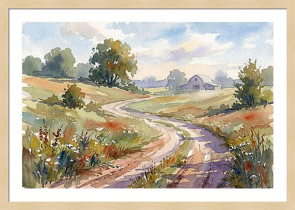 Winding Dirt Road Through Fields
