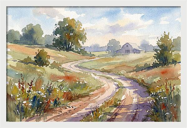Winding Dirt Road Through Fields
