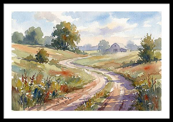 Winding Dirt Road Through Fields