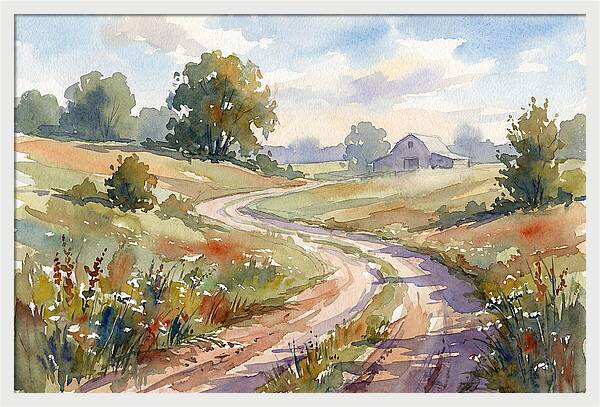 Winding Dirt Road Through Fields