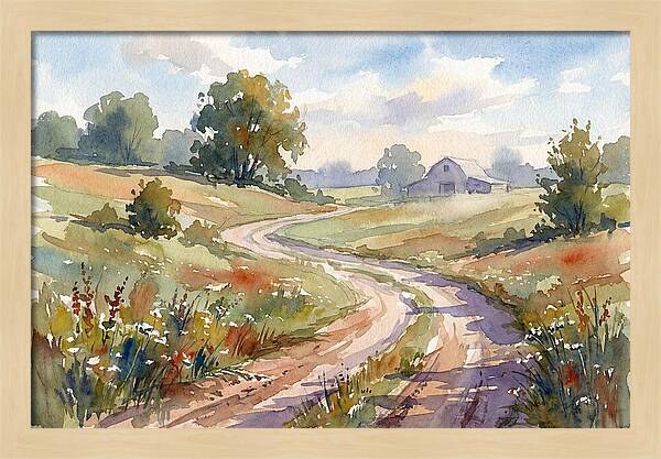 Winding Dirt Road Through Fields