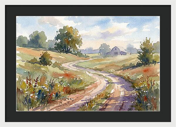 Winding Dirt Road Through Fields