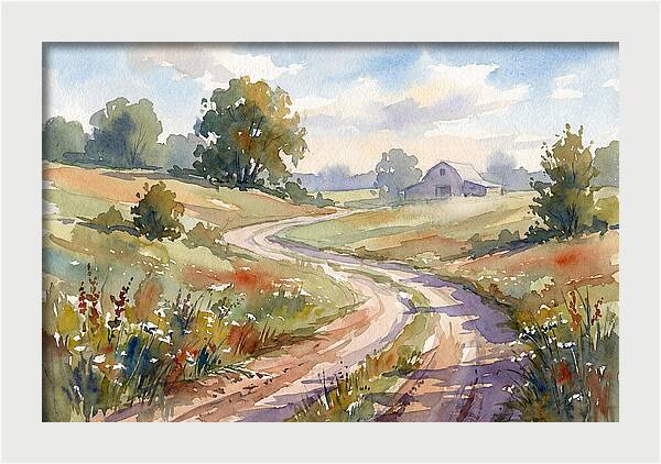 Winding Dirt Road Through Fields
