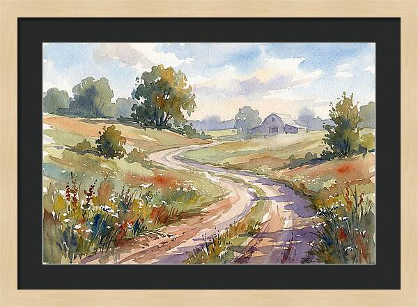 Winding Dirt Road Through Fields