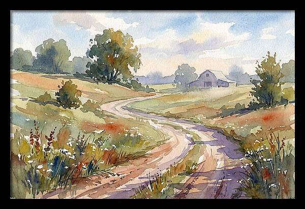 Winding Dirt Road Through Fields