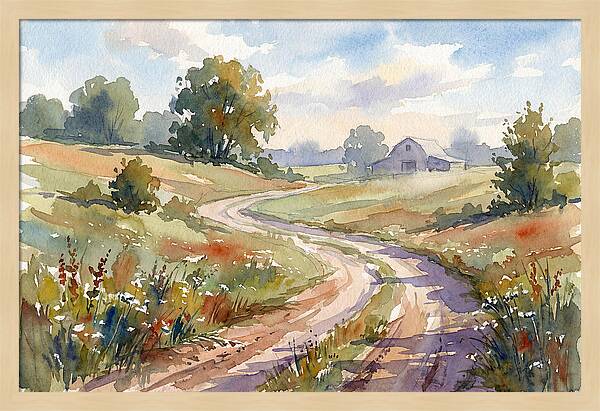 Winding Dirt Road Through Fields