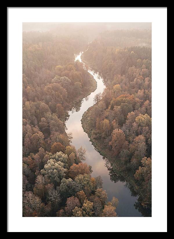 Winding River Through Autumn Forest