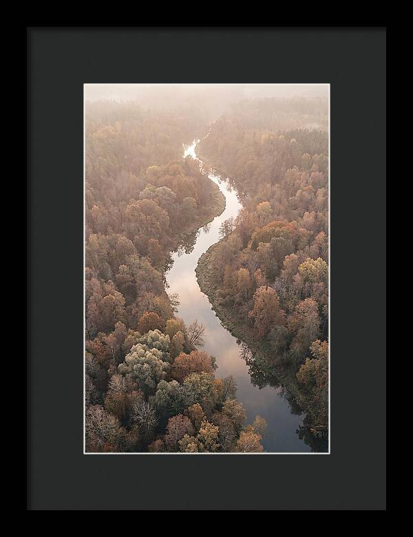 Winding River Through Autumn Forest