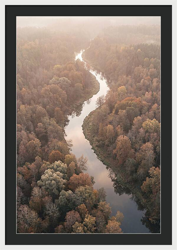 Winding River Through Autumn Forest