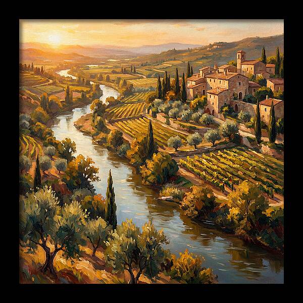 Winding River Through Mediterranean Landscape