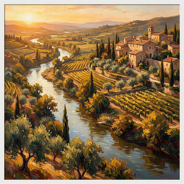 Winding River Through Mediterranean Landscape