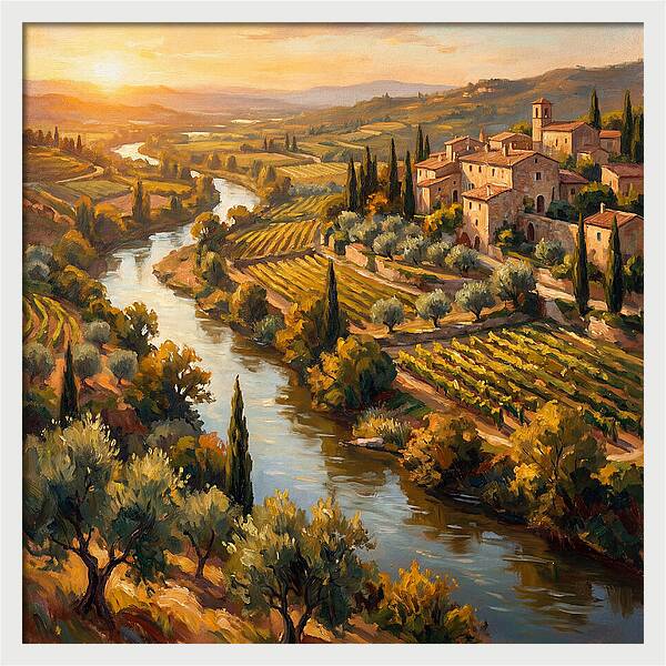 Winding River Through Mediterranean Landscape