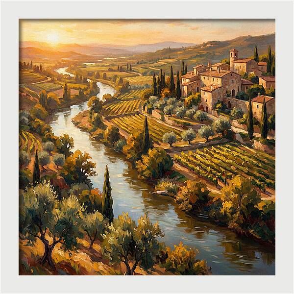 Winding River Through Mediterranean Landscape