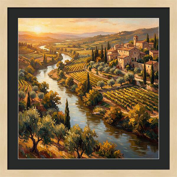 Winding River Through Mediterranean Landscape