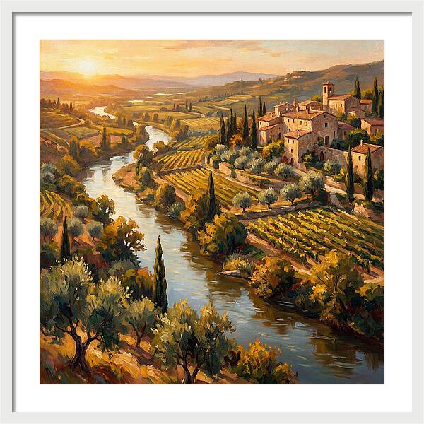 Winding River Through Mediterranean Landscape