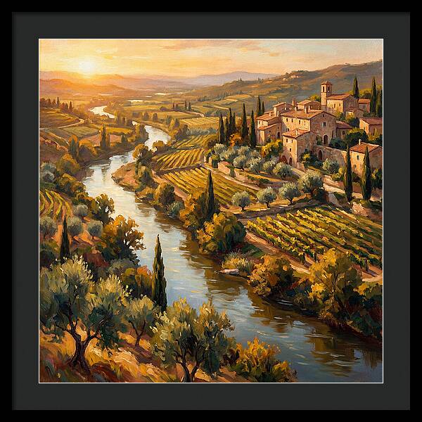 Winding River Through Mediterranean Landscape
