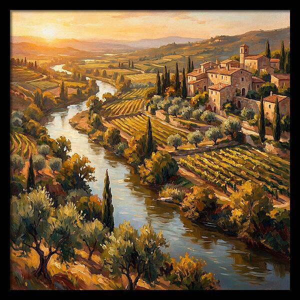 Winding River Through Mediterranean Landscape
