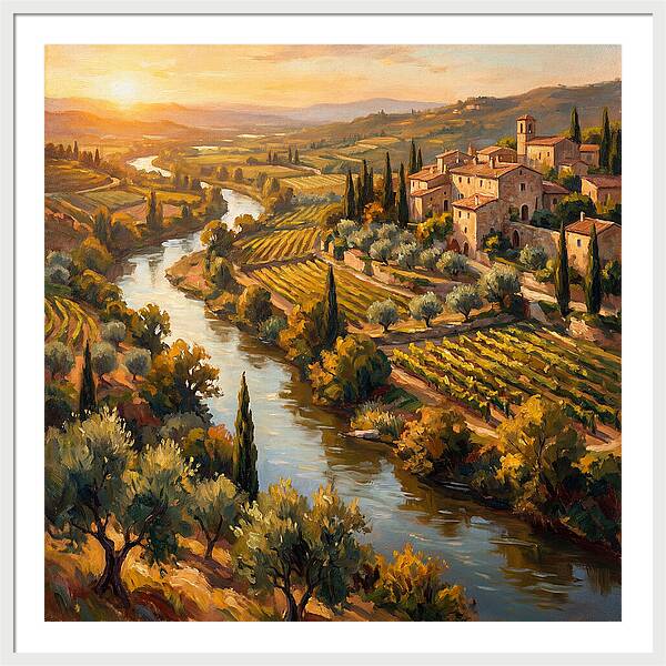 Winding River Through Mediterranean Landscape